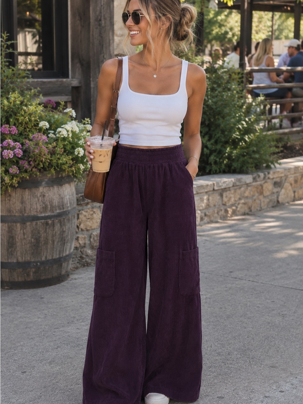 Sonoma Goods for Life High Waisted Wide-Leg Corduroy Pants in Deep Plum size XS